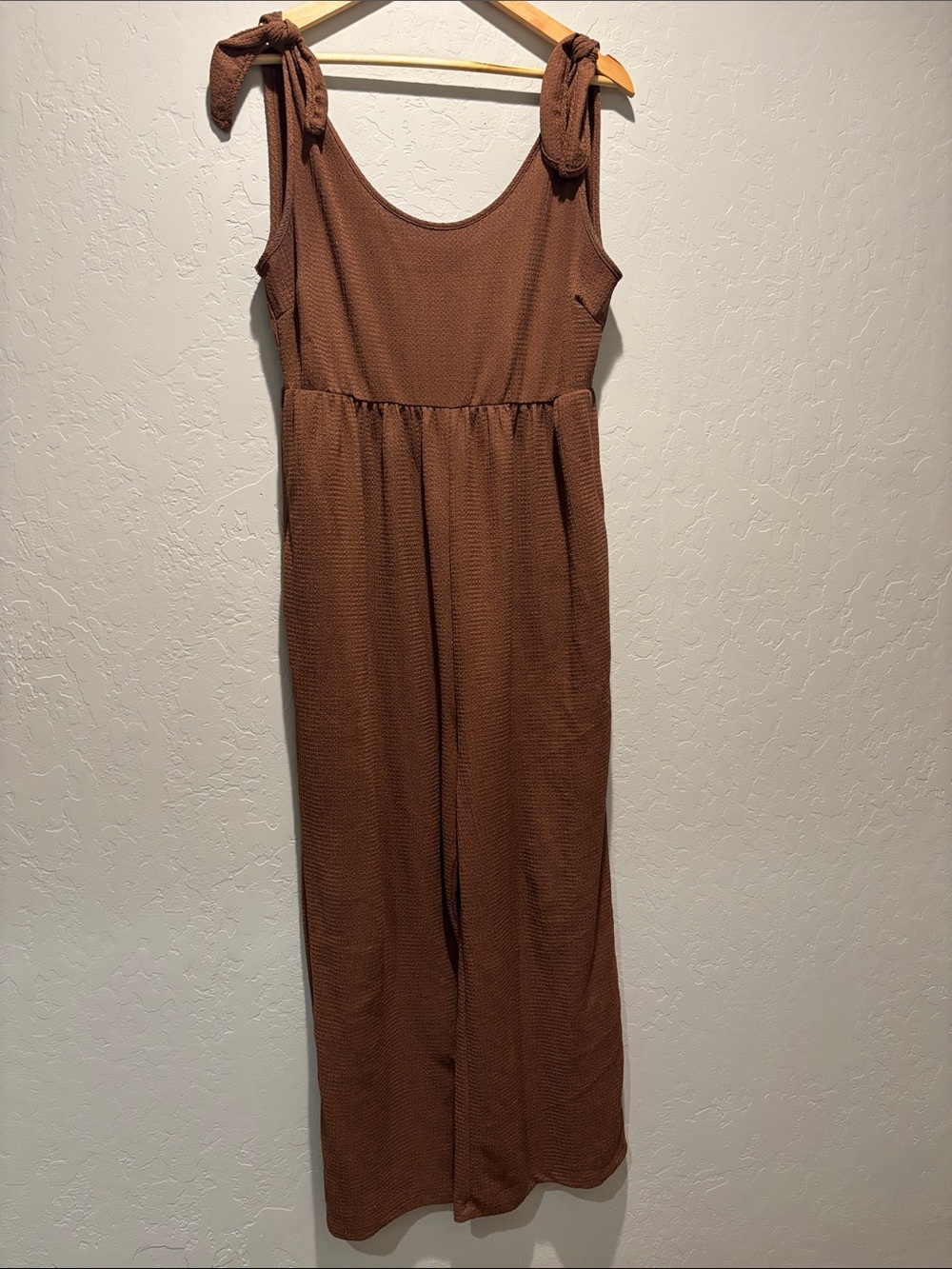Lush Rust Brown Tie-Shoulder Wide Leg Jumpsuit